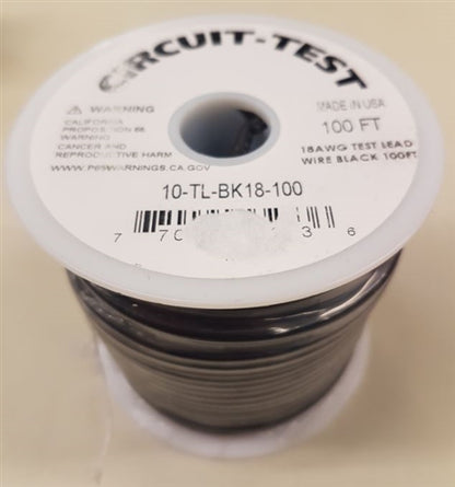 Circuit-Test TLBLK-100 Test Lead Wire 18AWG 5kV Black, EPDM Rubber Insulation, 100' Roll