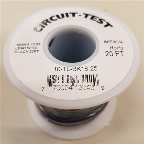 Circuit-Test TLBLK-25 Test Lead Wire 18AWG 5kV Black, EPDM Rubber Insulation, 25' Roll