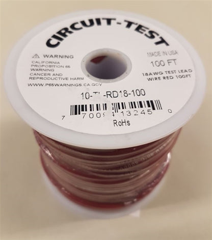 Circuit-Test TLRED-100 Test Lead Wire 18AWG 5kV Red, EPDM Rubber Insulation, 100' Roll