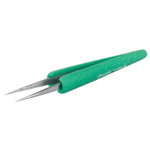 Proskit TZ-205N Fine Tip Straight Tweezer 5-9/16", ESD-Safe, Soft-Grip