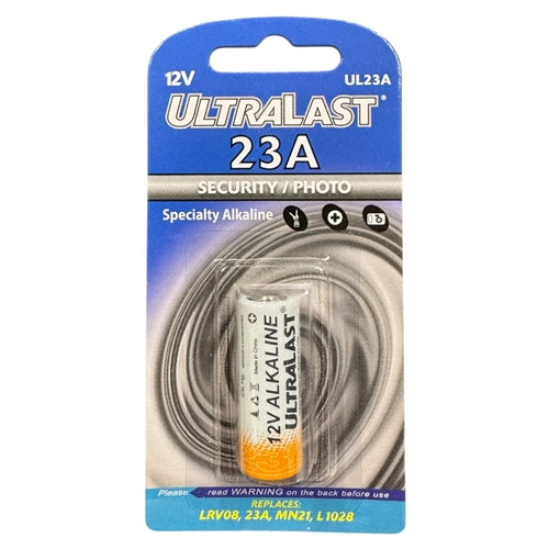 Ultralast UL23A 12V Alkaline Battery (8LR932, A23, V23GA, K23, LRV08PA, R23A, 3LR50, E23A, GP23A, MN21 Equivalent)