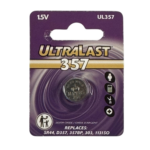 Ultralast UL357 1.5V Silver Oxide Watch Battery (SR44, SR44W, EPX76, D303, D76B Equivalent)