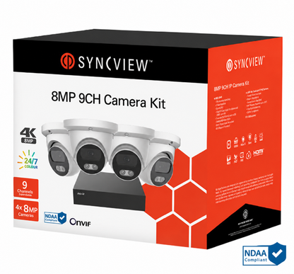 Syncview SV-IPKIT8MPDL-8CH-4-WH IP Box Kit with 4 x 8MP White Turret Cameras, and 8CH 4K NVR