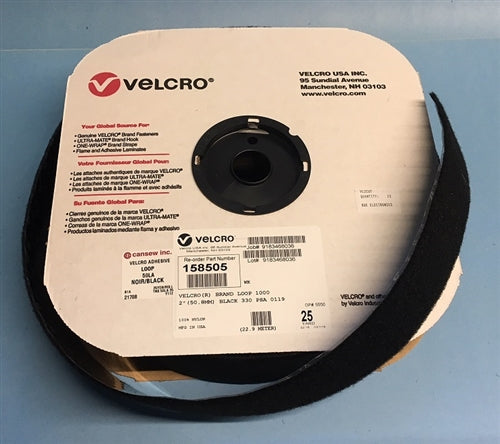 Velcro VL2CUT 2" Loop Black Self Adhesive, Sold by the Meter (23M = Full Roll)
