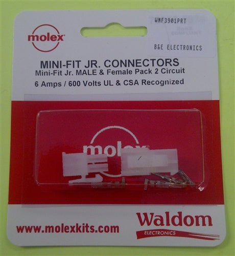 Molex WMF-3901PRT Mini-Fit Jr. 2 Pole/Circuit Locking Connector Kit, Pins 18-24AWG
