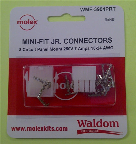 Molex WMF-3904PRT Mini-Fit Jr. 8 Pole/Circuit Locking Connector Kit, Pins 18-24AWG