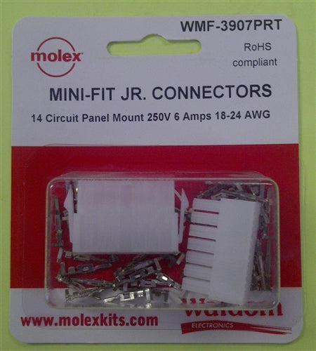 Molex WMF-3907PRT Mini-Fit Jr. 14 Pole/Circuit Locking Connector Kit, Pins 18-24AWG