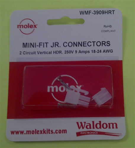 Molex WMF3909HRT Mini-Fit Jr. 2 Pole/Circuit Locking Connector Kit, Vertical Header, Pins 18-24AWG Mfr# WMF-3909HRT