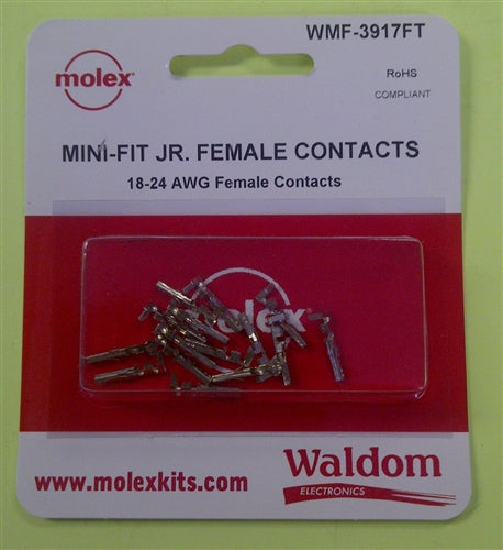 Molex WMF3917FT Mini-Fit Jr. 18-24AWG Female Contacts/Sockets for Co Locking Connectors, 15 Pieces Mfr# WMF-3917FT