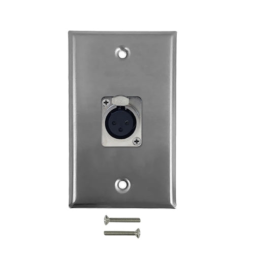 Phantom Cables WPK-XLR-1FL Female 3-Pin XLR Locking Wall Plate, Single Female XLR, Stainless Steel