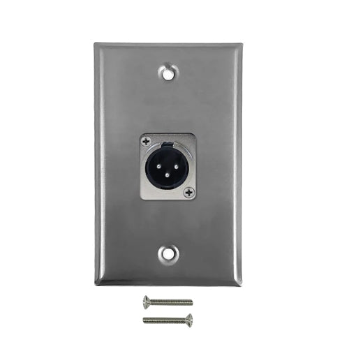 Phantom Cables WPK-XLR-1M Male 3-Pin XLR Wall Plate, Single Male XLR, Stainless Steel