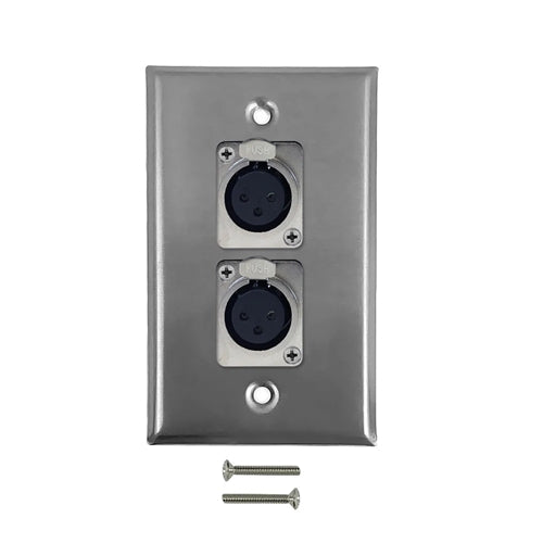 Phantom Cables WPK-XLR-2FL Female 3-Pin XLR Locking Wall Plate, Dual Female XLR, Stainless Steel