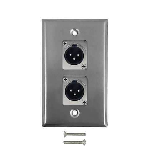 Phantom Cables WPK-XLR-2M Male 3-Pin XLR Wall Plate, Dual Male XLR, Stainless Steel