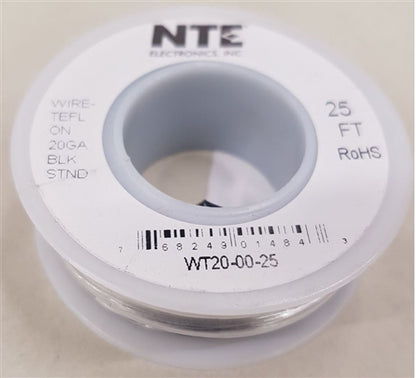 NTE 20AWG Black Teflon Hookup Wire (25 Feet) WT20-00-25 200C/600V Silver Plated Copper/SPC