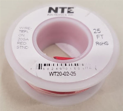 NTE 20AWG Red Teflon Hookup Wire (25 Feet) WT20-02-25 200C/600V Silver Plated Copper/SPC