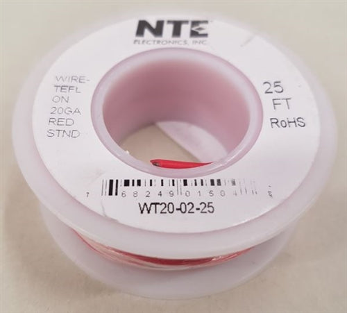 NTE 20AWG Red Teflon Hookup Wire (25 Feet) WT20-02-25 200C/600V Silver Plated Copper/SPC