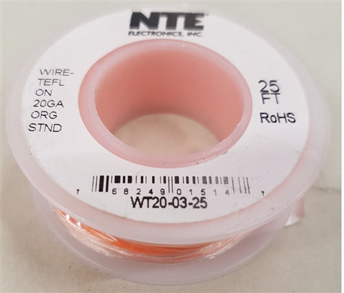 NTE 20AWG Orange Teflon Hookup Wire (25 Feet) WT20-03-25 200C/600V Silver Plated Copper/SPC