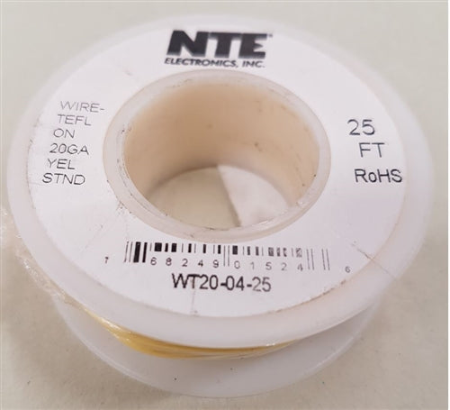 NTE 20AWG Yellow Teflon Hookup Wire (25 Feet) WT20-04-25 200C/600V Silver Plated Copper/SPC