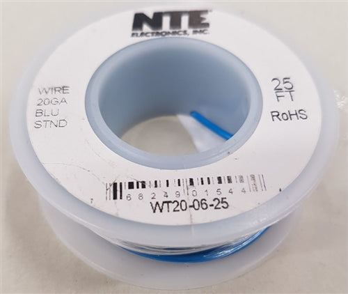 NTE 20AWG Blue Teflon Hookup Wire (25 Feet) WT20-06-25 200C/600V Silver Plated Copper/SPC