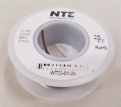 NTE 22AWG Brown Teflon Hookup Wire (25 Feet) WT22-01-25 200C/600V Silver Plated Copper/SPC