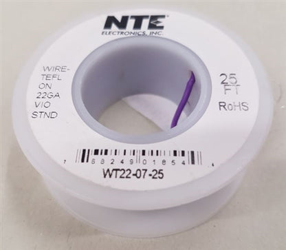 NTE 22AWG Violet Teflon Hookup Wire (25 Feet) WT22-07-25 200C/600V Silver Plated Copper/SPC