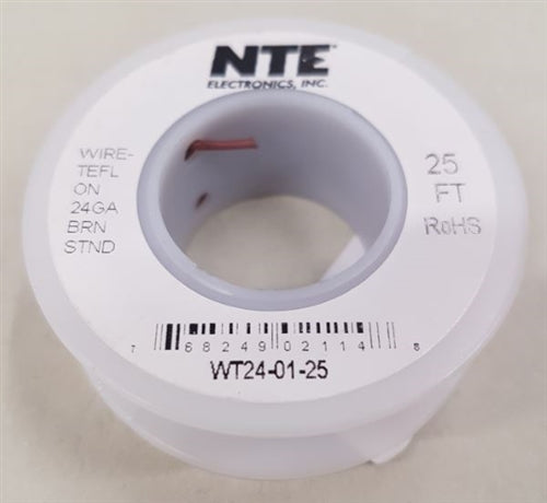 NTE 24AWG Brown Teflon Hookup Wire (25 Feet) WT24-01-25 200C/600V Silver Plated Copper/SPC