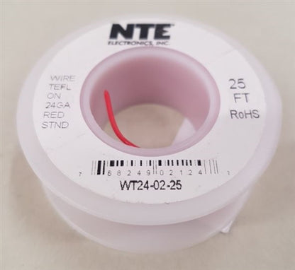 NTE 24AWG Red Teflon Hookup Wire (25 Feet) WT24-02-25 200C/600V Silver Plated Copper/SPC