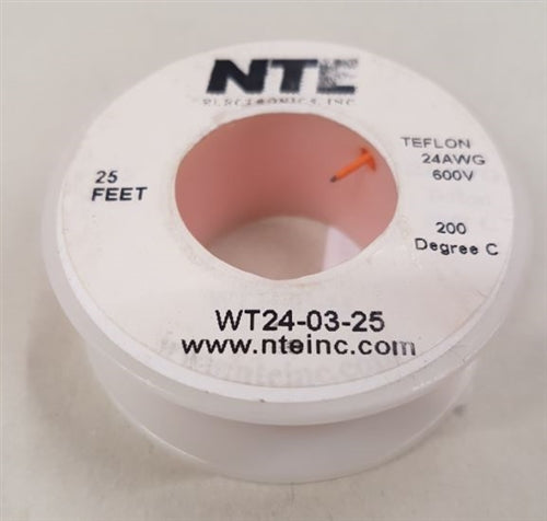 NTE 24AWG Orange Teflon Hookup Wire (25 Feet) WT24-03-25 200C/600V Silver Plated Copper/SPC