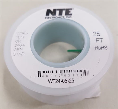 NTE 24AWG Green Teflon Hookup Wire (25 Feet) WT24-05-25 200C/600V Silver Plated Copper/SPC
