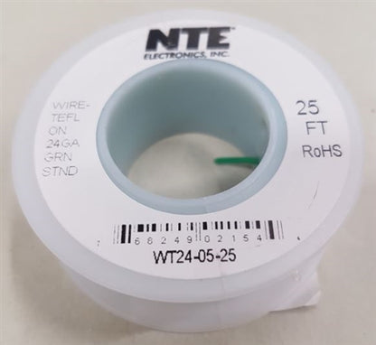 NTE 24AWG Green Teflon Hookup Wire (25 Feet) WT24-05-25 200C/600V Silver Plated Copper/SPC
