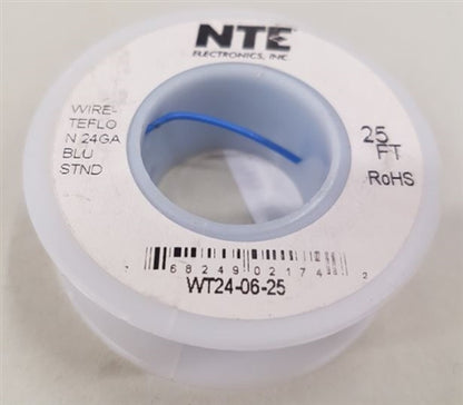 NTE 24AWG Blue Teflon Hookup Wire (25 Feet) WT24-06-25 200C/600V Silver Plated Copper/SPC