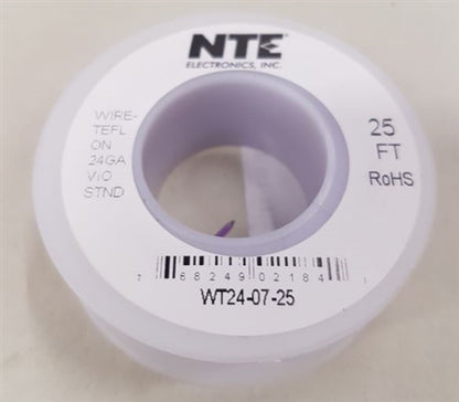 NTE 24AWG Violet Teflon Hookup Wire (25 Feet) WT24-07-25 200C/600V Silver Plated Copper/SPC