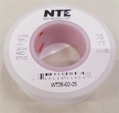 NTE 26AWG Red Teflon Hookup Wire (25 Feet) WT26-02-25 200C/600V Silver Plated Copper/SPC