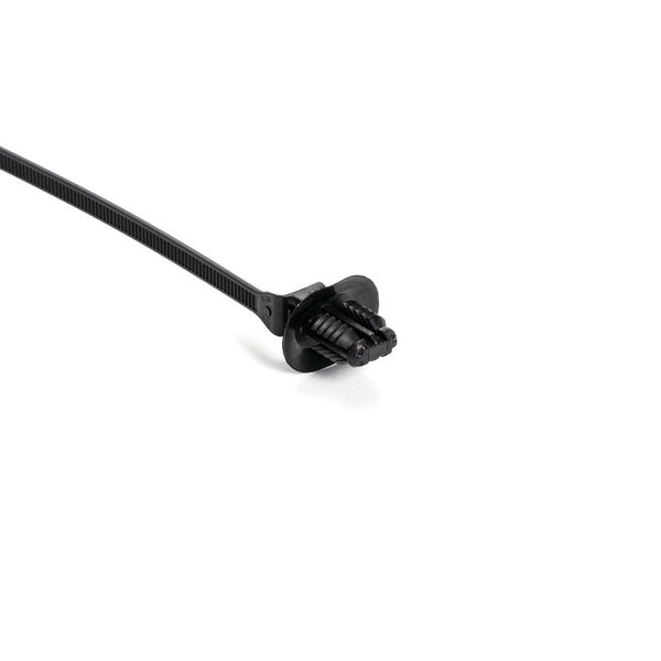 Hellermann Tyton 157-00232 1-Piece Cable Tie with Oval Fir Tree Mount with Disc, 8.6"L, 6.2 x 12.2 mm;6.5 x 12.5 mm;6.5 x 13.0 mm or 7.0 x 12.0 mm Mounting Hole, PA66HIRHSUV, Black, 500/pkg