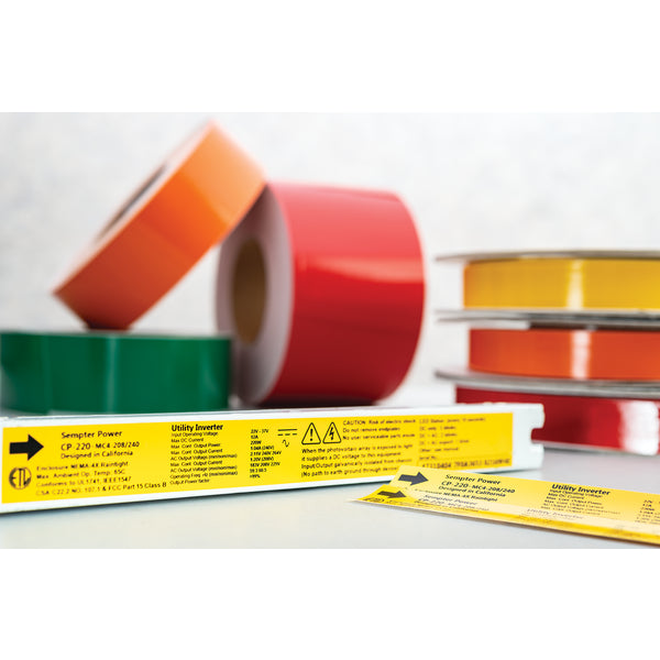 Hellermann Tyton 558-00380 Thermal Transfer Adhesive Labels, Banded Color Continuous Roll, 2.0 x 250', UV Stable PET, Orange/White, 250 ft/roll