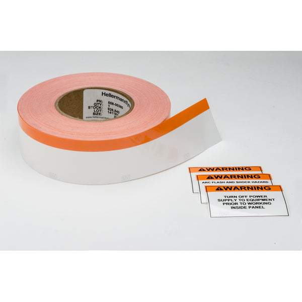 Hellermann Tyton 558-00330 Adhesive Labels, Banded Color Continuous Roll, 3.0" x 250', PET, Orange/White, 250 ft/roll