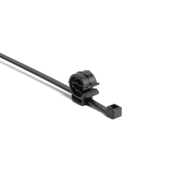Hellermann Tyton 156-01795 2-Piece Cable Tie with Pipe Clip, 12.0" Long, Attaches to Diameter 0.16 - 1.8", PA66HS/PA66HIRHS, Black, 500/Pkg
