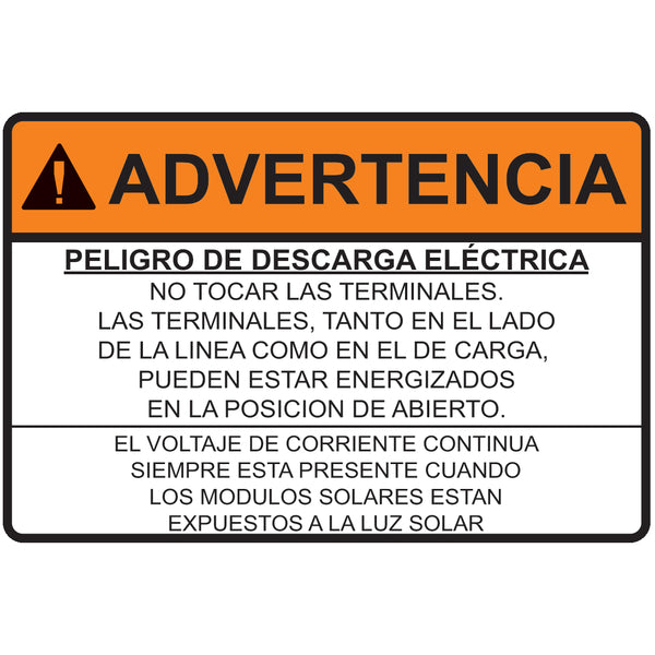 Hellermann Tyton 596-00802 Solar Label, Spanish, WARNING - ELECTRICAL SHOCK HAZARD with DC, 3.75" X 2.5", VL, Orange/White, 50/roll