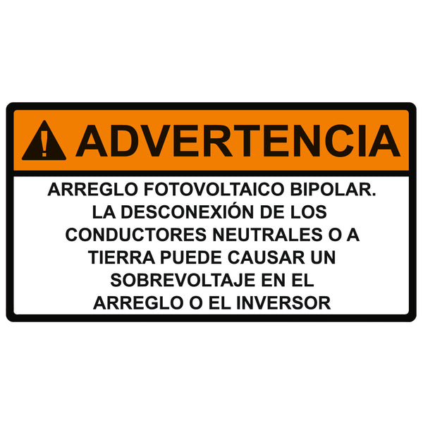 Hellermann Tyton 596-00808 Solar Label, Spanish, WARNING BIPOLAR PHOTOVOLTAIC ARRAY, 3.75" x 2.0", VL, Orange/White, 50/roll