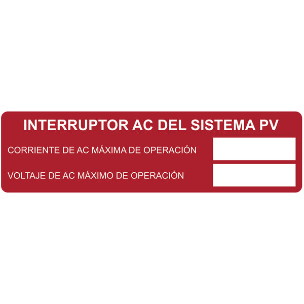 Hellermann Tyton 596-00818 Solar Label, Printable, Spanish, PHOTOVOLTAIC AC DISCONNECT, 3.75" x 1.0", PET, Red, 50/roll
