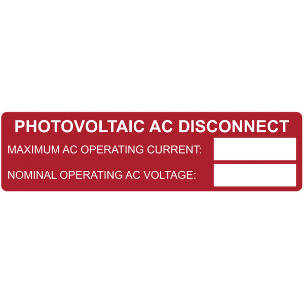 Hellermann Tyton 596-00239 Solar Label, Printable, PHOTOVOLTAIC AC DISCONNECT, 3.75" x 1.0", PET, Red, 50/roll