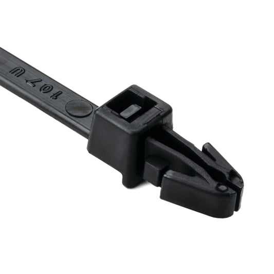 Hellermann Tyton 126-00045 1-Piece Cable Tie with Arrowhead Mount, 6"L, 50lb, 0.04 - 0.14" Panel Thickness, PA66, Black, 100/pkg