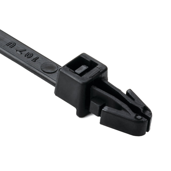 Hellermann Tyton 126-00046 1-Piece Cable Tie with Arrowhead Mount, 6"L, 50lb, 0.04 - 0.14" Panel Thickness, PA66, Black, 1000/pkg