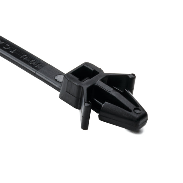 Hellermann Tyton 126-00049 1-Piece Cable Tie with Arrowhead Mount with Wings, 6"L, 50lb, 0.24 - 0.26" Hole Dia, PA66HIRHSUV, Black, 500/bg