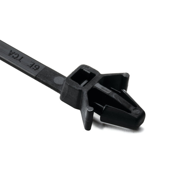 Hellermann Tyton 126-00116 1-Piece Cable Tie with Arrowhead Mount with Wings, 8"L, 50lb, 0.24 - 0.26" Hole Dia, PA66HS, Black, 500/bg