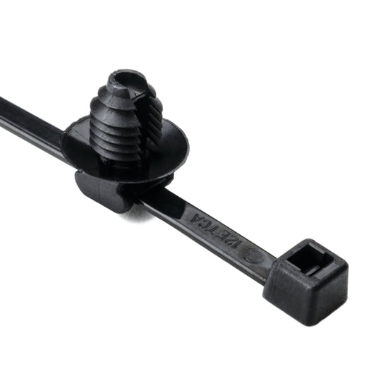 Hellermann Tyton 133-00034 2-Piece Cable Tie with Fir Tree Mount, 8.0"L, 0.31 - 0.33" Mounting Hole Diameter, PA66HS, Black, 1000/pkg