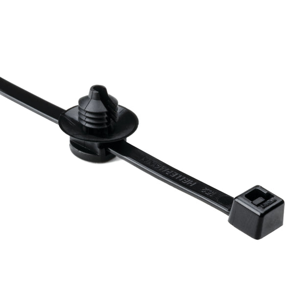 Hellermann Tyton 156-00157 2-Piece Cable Tie with Fir Tree Mount, 8.0"L, 0.26 - 0.28",  Mounting Hole Diameter, PA66/HIRHS, Black, 500/pkg