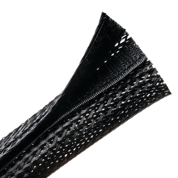 Hellermann Tyton 170-03156 Braided Sleeving, Hook & Loop, Flame Retardant, 2.0" Dia, PET, Black, 100 ft/bulk reel