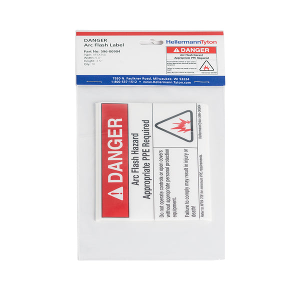 Hellermann Tyton 596-00904 Arc Flash Label, DANGER APPROPRIATE PPE REQUIRED, 5.0" x 3.75", PET, Red/White, 10/pkg