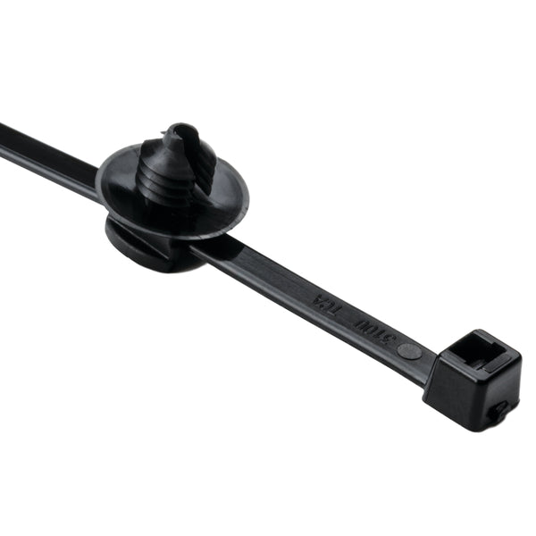 Hellermann Tyton 150-52693 2-Piece Cable Tie with Fir Tree Mount, 6.0" Long, 0.25 - 0.28" Mounting Hole, PA66HS, Black, 500/pkg